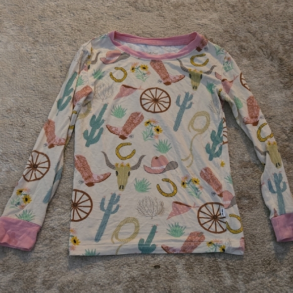 Little Sleepies Pink and Cream Long Sleeve Tee with Western Print - Picture 1 of 4